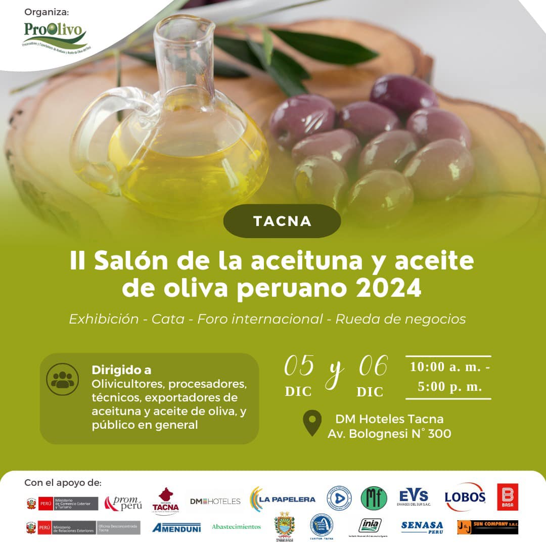 II Salón de la Aceituna y Aceite de Oliva Peruano 2024, que organiza Pro Olivo