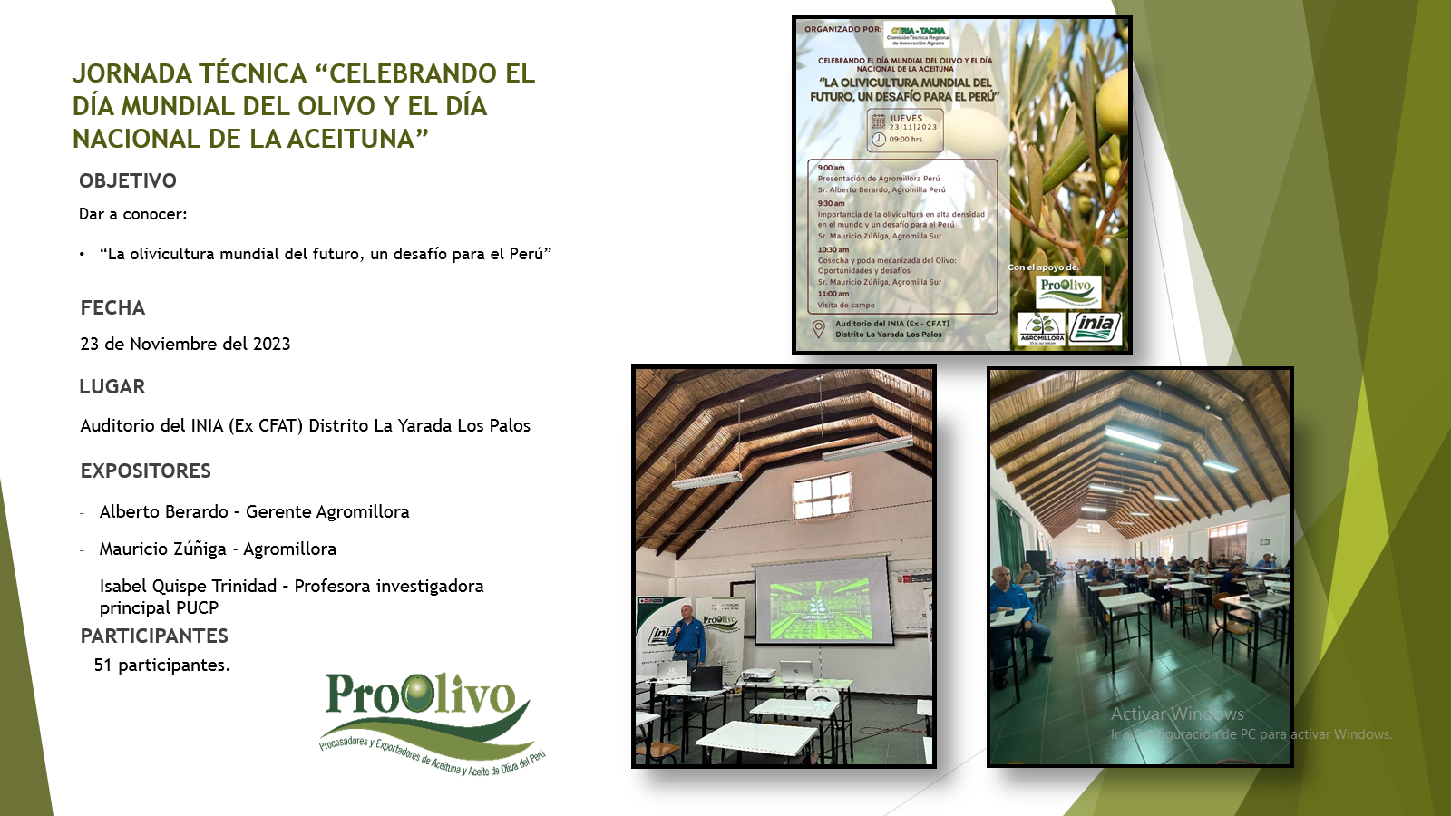 JORNADA TÉCNICA “CELEBRANDO EL DÍA MUNDIAL DEL OLIVO Y EL DÍA NACIONAL DE LA ACEITUNA”